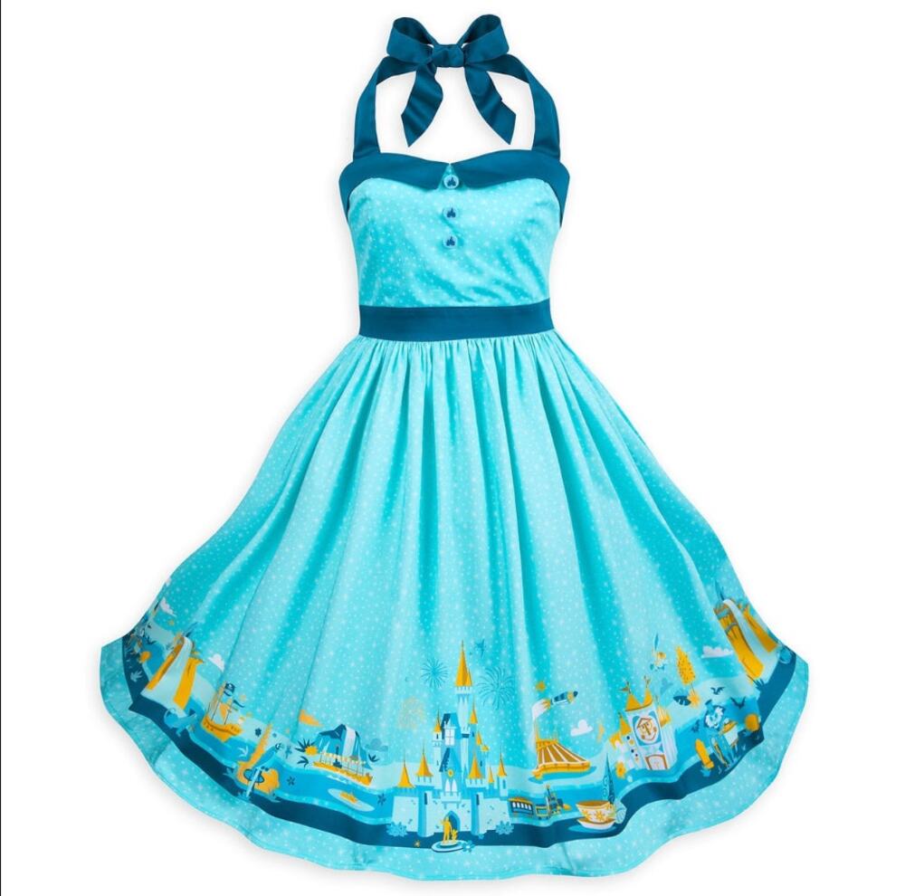 Disney Parks Dress Shop Small Aqua Park Icons Halter Sundress Vintage Rockabilly